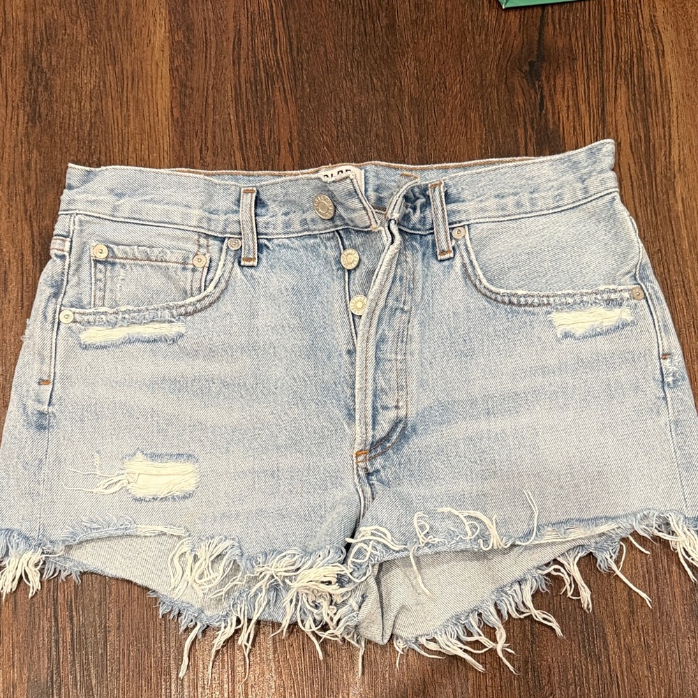 Agolde Distressed Light Blue Jean Shorts